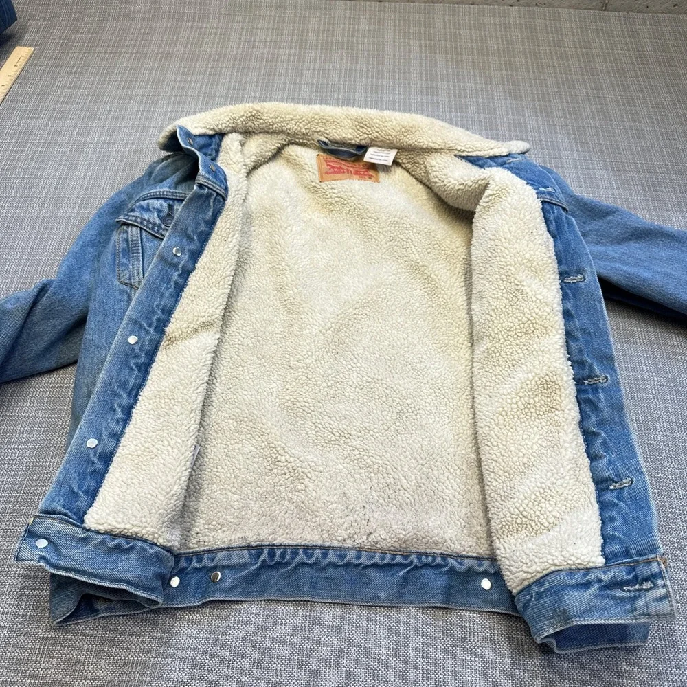 Levis‎ Sherpa Lined Denim Trucker Jacket Mens Medium Western Rancher Americana
